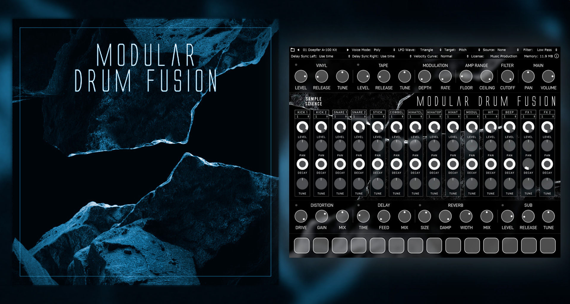 El plugin de batería gratis Modular Drum Fusion suma síntesis FM, substractiva, y digital para darte diez kits