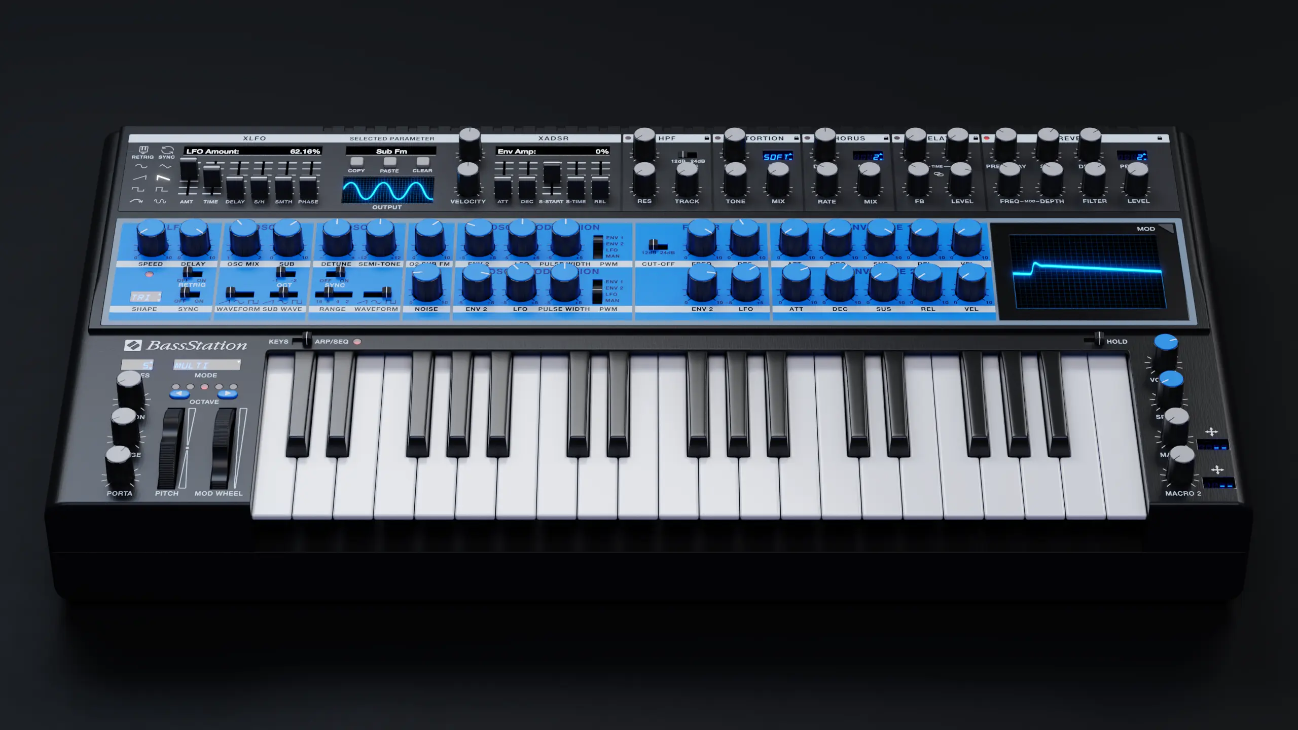 Novation & GForce Bass Station, más vida plugin para el sinte clásico, con 16 voces y modulación extrema