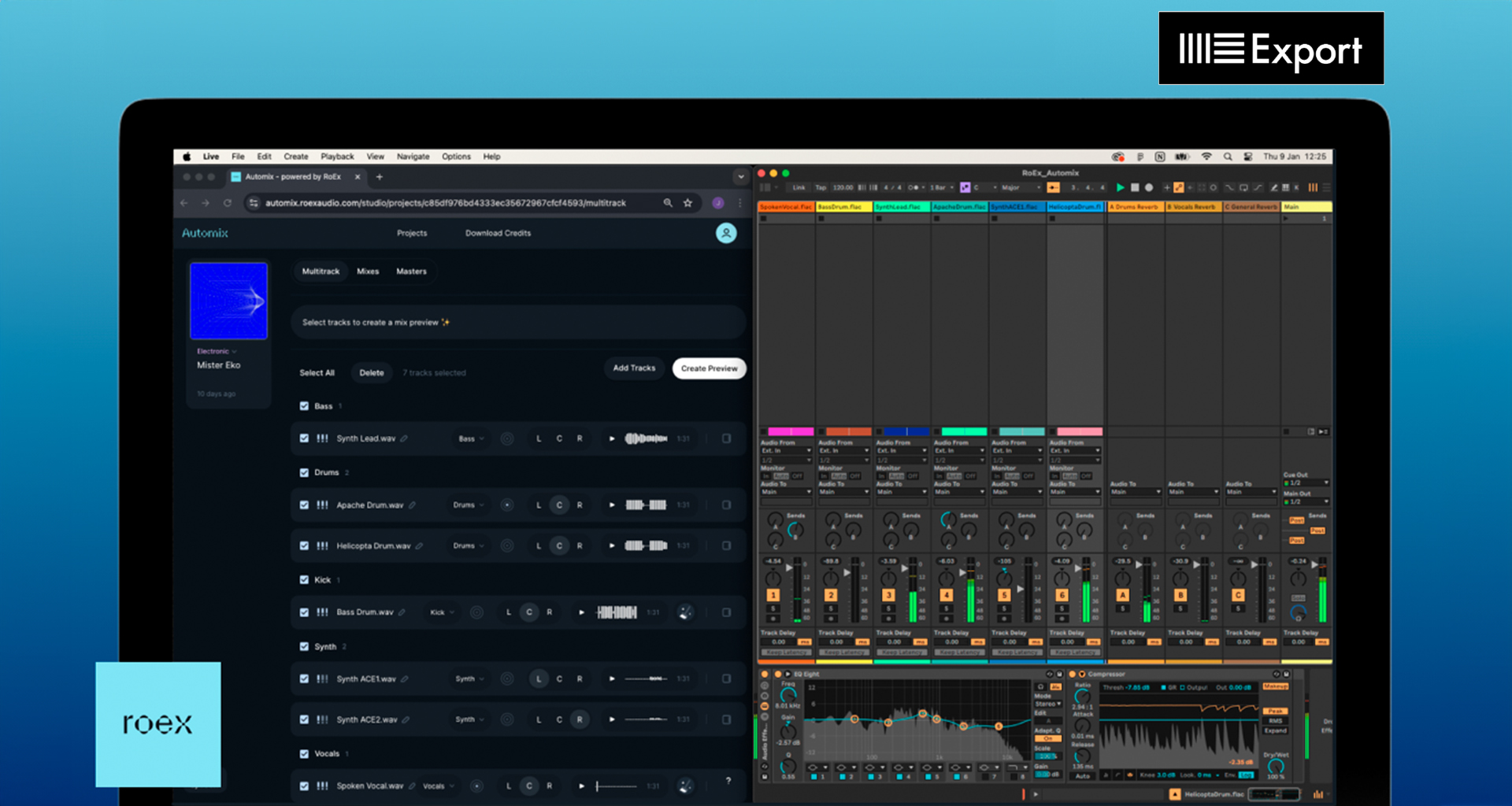 RoEx Automix integrado con 'Ableton Live Set Export' para crear mezclas multipista asistidas por IA